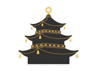 Stylized asian temple illustration on transparent background for design use