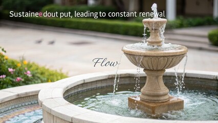 Ornate stone fountain with flowing water in a tranquil garden setting