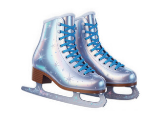 Pair of sparkling ice skates with glitter and stars, isolated on transparent background