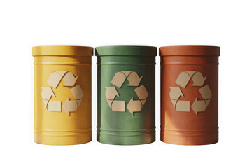 Three recycling bins in different color