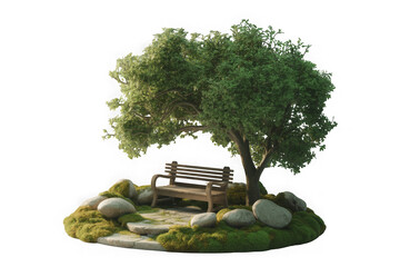 Wood Park Bench Under Green Tree Cut-out Transparency