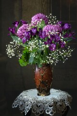 Still life with splendid purple bouquet 