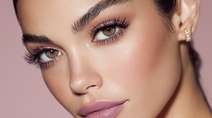 Close-up portrait of woman with striking eyes, bold eyeliner, and elegant earring