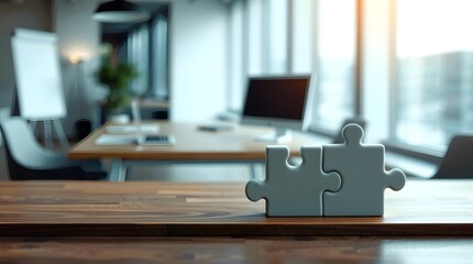 business solution concept with puzzle pieces on modern office desk