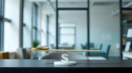 Financial balance concept with dollar symbol in modern office workspace