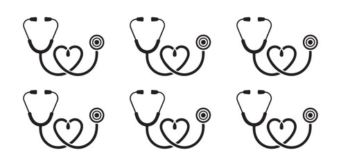 Doctor stethoscope forming heart shape with cardiogram details for nursing schools and hospital staff branding set
