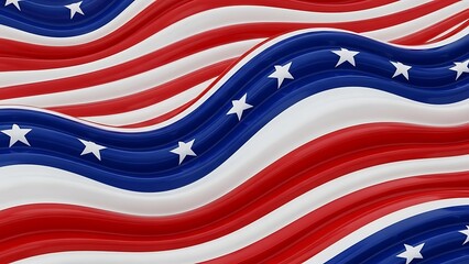 Wavy American Flag Illustration Red White Blue Stars Independence
