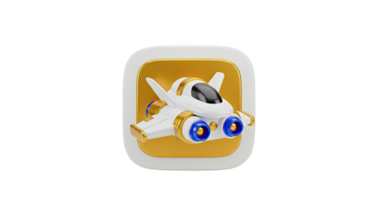 Futuristic White and Gold Spaceship Icon with Blue Accents