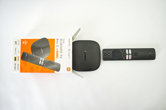 Suzano, Sao Paulo - Brazil - december 03, 2025: Xiaomi TV Box with Remote Control