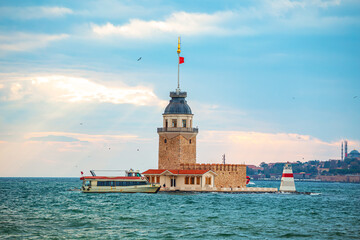 Fototapeta premium Maiden's Tower (or Kız Kulesi) against the dramatic sky.
