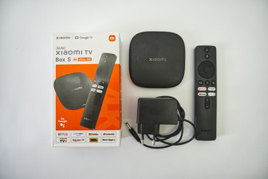 Suzano, Sao Paulo - Brazil - december 03, 2025: Xiaomi TV Box with Remote Control