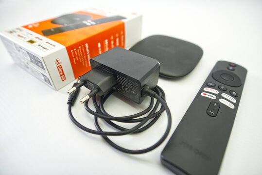 Suzano, Sao Paulo - Brazil - december 03, 2025: Xiaomi TV Box with Remote Control