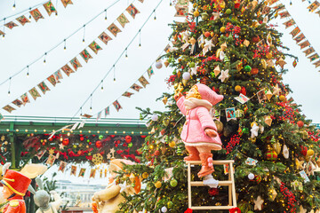 New Year and Christmas decorations in the city. Festive decorations on Manezhnaya Square.