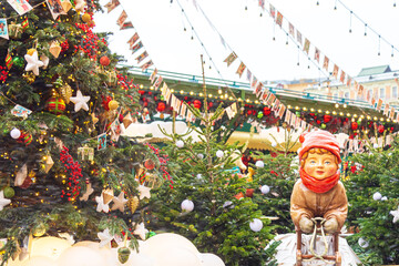New Year and Christmas decorations in the city. Festive decorations on Manezhnaya Square.
