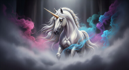 Naklejka premium Unicorn and color background