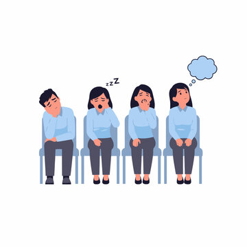 Boredom and Sleepiness in Waiting Room People Yawning Sleeping and Dreaming