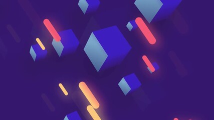 Animated abstract geometric shapes with glowing lines on gradient purple background - Powered by Adobe