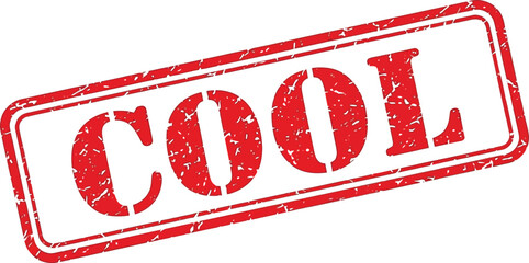 A rectangular red stamp with the word cool prominently displayed in large bold white lettering