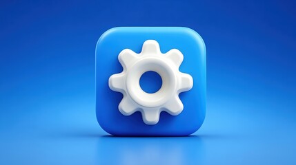 Blue gear icon on a smooth blue background, symbolizing settings or adjustments in technology