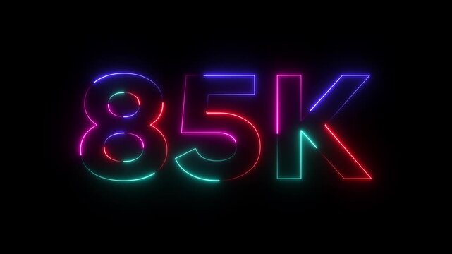 Neon Number 85 K Glowing Multicolor Sign on Black Background neon sign glowing numbers colorful neon