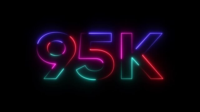 Neon Number 95 K Glowing Multicolor Sign on Black Background neon sign glowing numbers