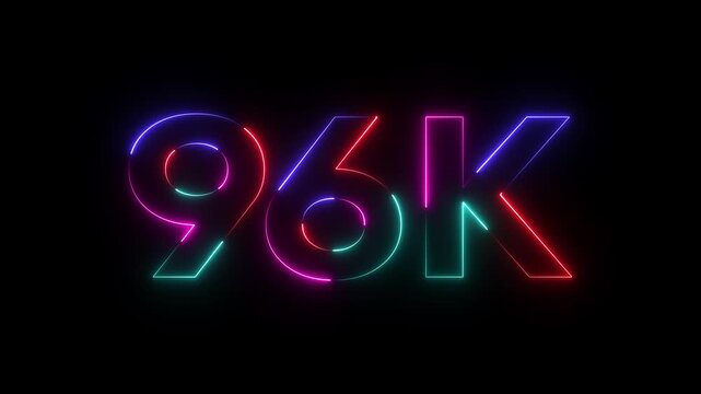 Neon 96 K Glowing Number Sign with Pink Blue and Green Lights on Black Background neon sign glowing numbers