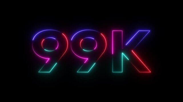 Neon 99 K Sign Glowing Numbers 99 Thousand Colorful Lights Black Background neon sign