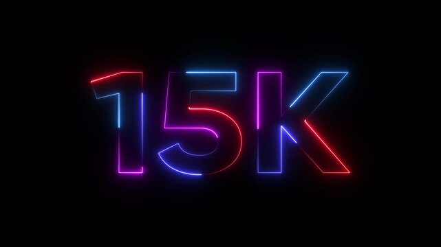 Neon Number 15 K Fifteen Thousand Glowing Red Blue Purple Black Background neon sign glowing numbers