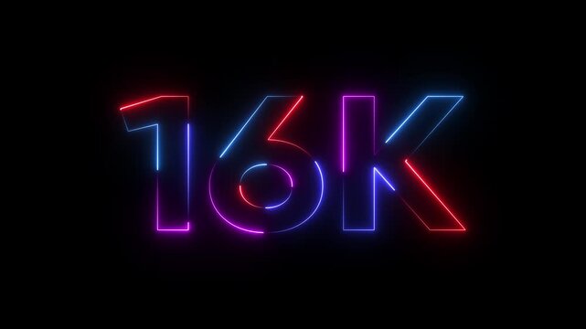 Neon 16 K Resolution Digital Display on Black Background with Glowing Blue, Pink, and Red Lights