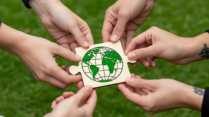 Hands holding globe puzzle piece