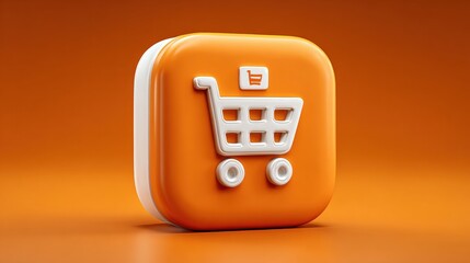 Bright orange shopping cart icon on a smooth background, representing online shopping convenience