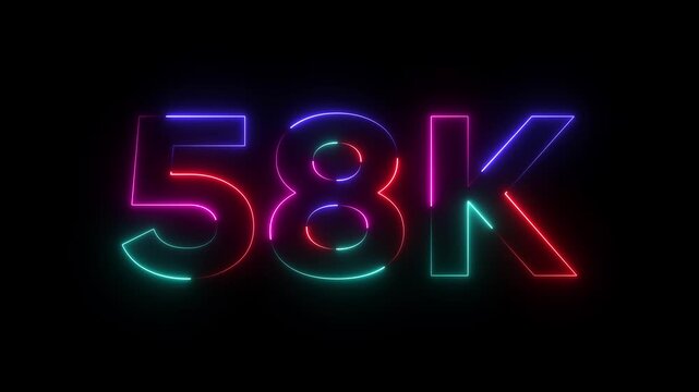 Neon Number 58 K Glowing Multicolor Text on Black Background colorful