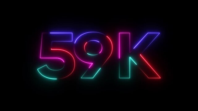 Neon Number 59 K Glowing Multicolor 59000 Fifty Nine Thousand Counter Statistics glowing number