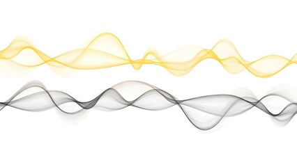 Abstract waveform patterns in yellow and gray hues on a white background