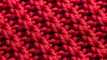 Vibrant red knitted fabric texture close up