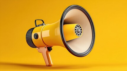 Bright yellow megaphone on a vibrant orange background, symbolizing communication and announcements