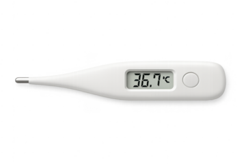 Digital medical thermometer displaying normal body temperature