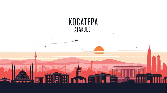 Kocatepa Atakule cityscape silhouette skyline modern buildings vector illustration