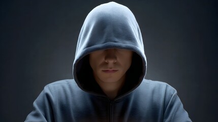 Anonymous hooded figure in dramatic studio backlighting conveying mystery and digital anonymity