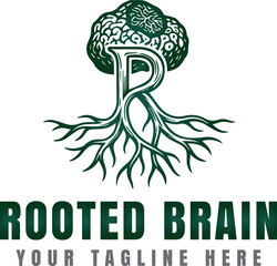 letter R Vector Green brain tree roots