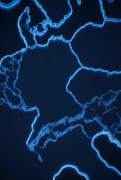 Glowing Blue Europe Map on Dark Background.