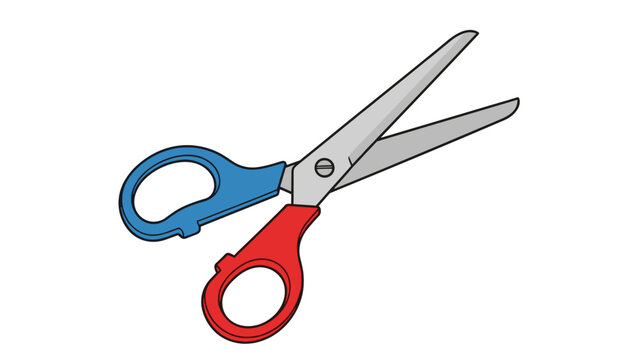 Colorful Cartoon Scissors with Red Blue Handles.