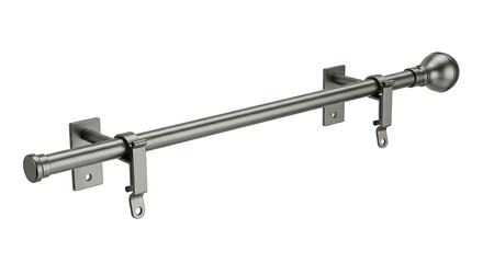 Naklejka premium A sleek metal curtain rod with a decorative finial and hooks for hanging curtains