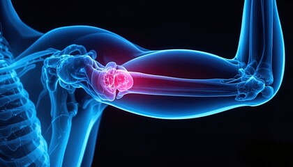 Elbow joint with highlighted fracture in human skeleton