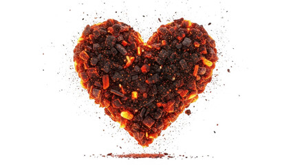 Heart shaped chili pepper flakes isolated on transparent background
