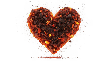 Heart shaped chili pepper flakes isolated on transparent background