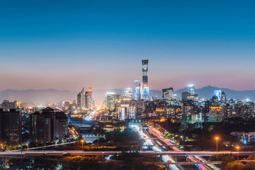 Fototapeta premium High angle night view of the skyline of CBD in Beijing, China