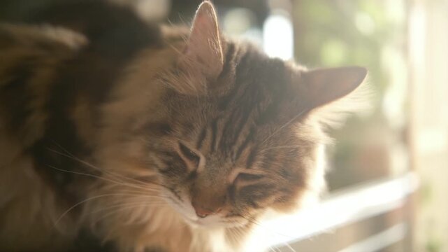 Cinematic close-up portrait of a fluffy cat sitting on an old vintage piano at home during music practice. Serene artistic blend of pet life and musical learning atmosphere
