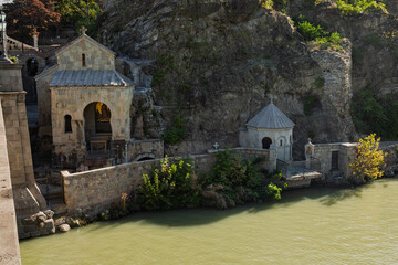 Small Stone Chapel On The Mtkvari River Bank In Tbilisi Georgia