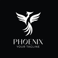 Fototapeta premium White Phoenix Bird Logo on Black Luxury Vector Design